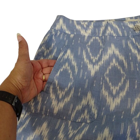 Chicos Blue Ikat Linen Wide Leg Pocket Pants Women Size 1.5 M 10 Relaxed Fit - Picture 2 of 14